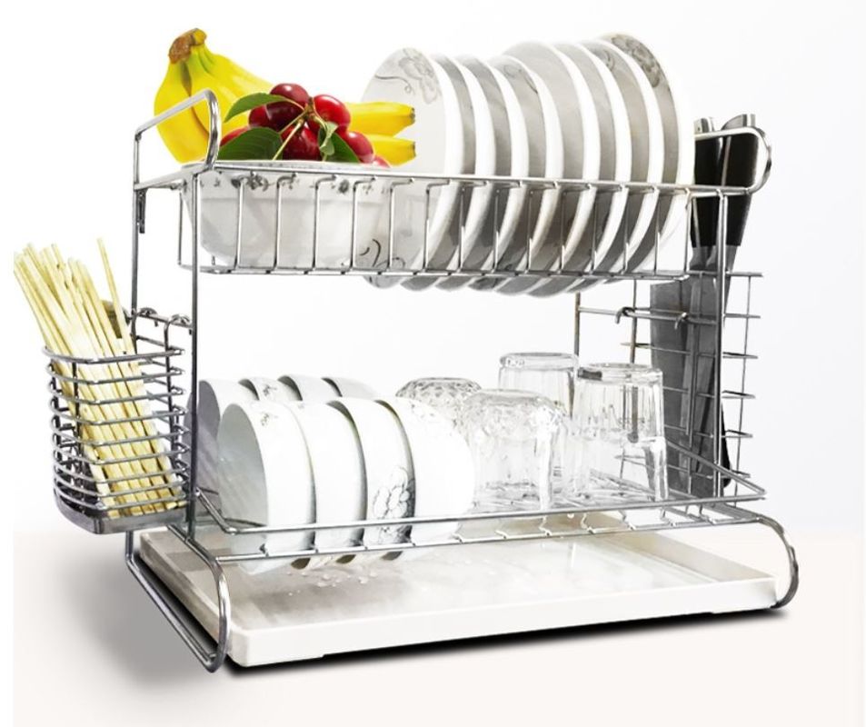 2 Tier Easy Install Kitchen Storage Racks / Cutting Board Holder With Removable Drain Board